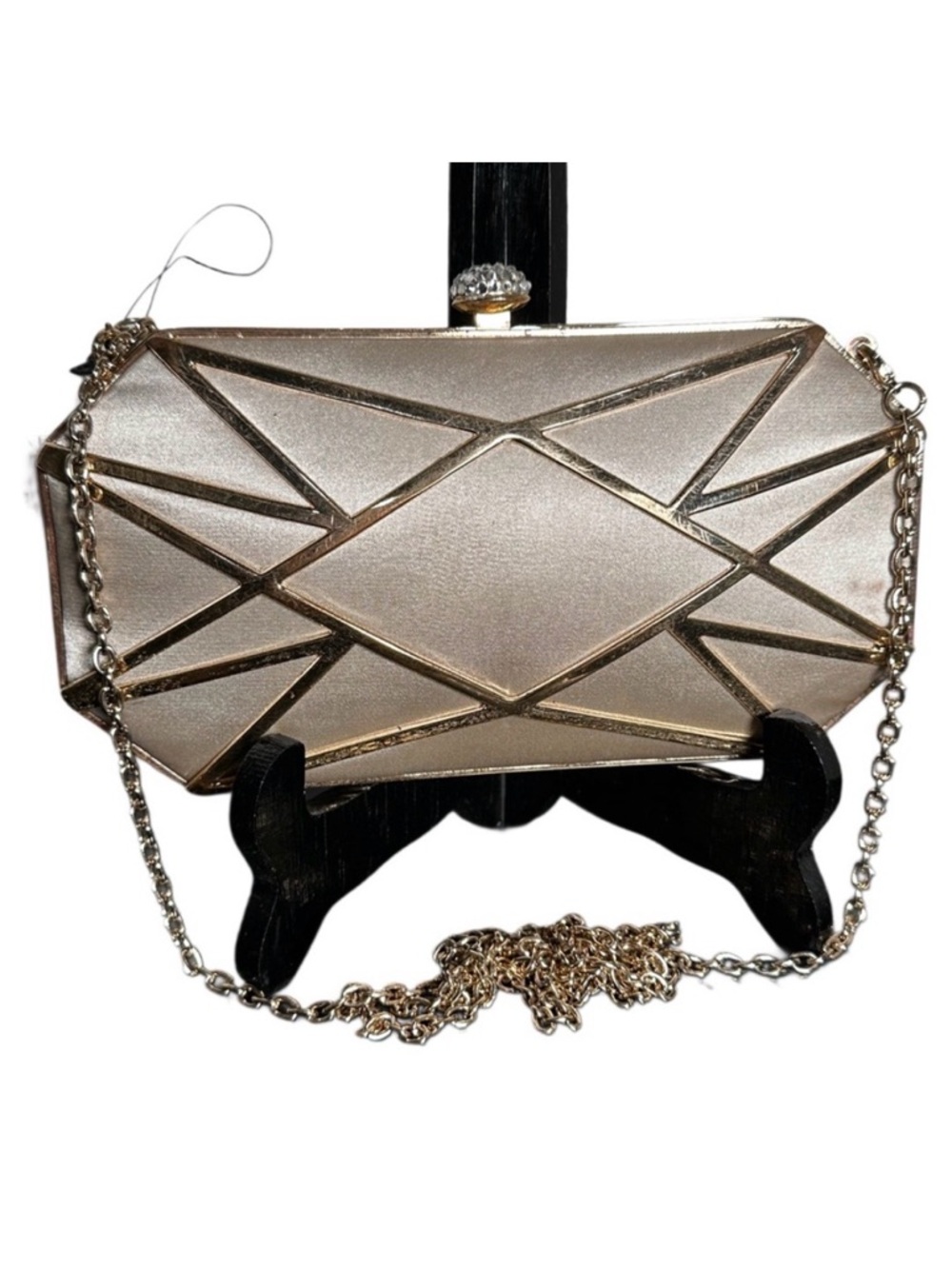 INC International Concepts Metallic Geometric Clutch crossbody bag rhinestones